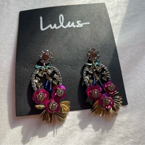 NWT Lulus Embellished Purple and Blue Dangly Earrings